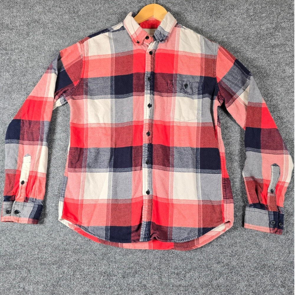 Merona Men's Red Blue Plaid Flannel Button Up Shirt Size M Casual Long Sleeve‎